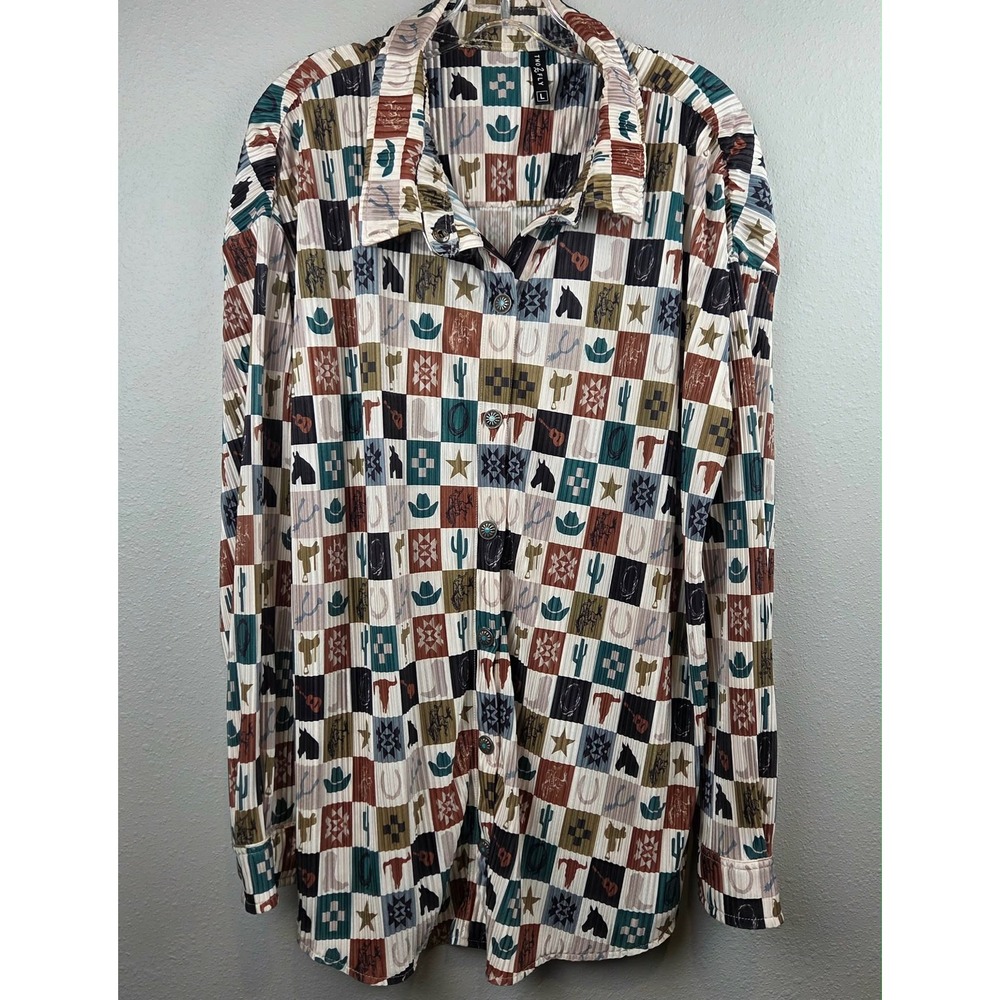 Two Fly Western Ribbed Patchwork Button Down Shir… - image 2